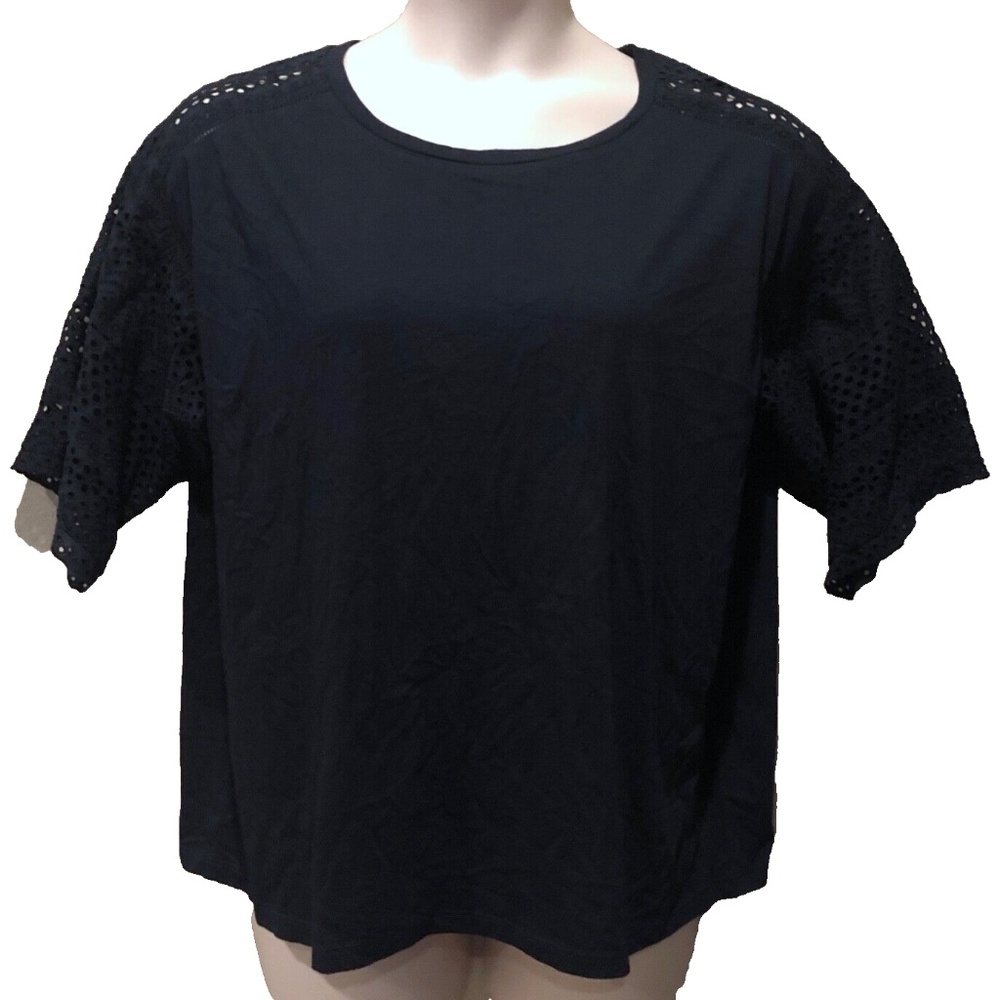 (NWT) Lauren Ralph Lauren Women's Navy Crew Neck Crochet Sleeve Top Plus Size